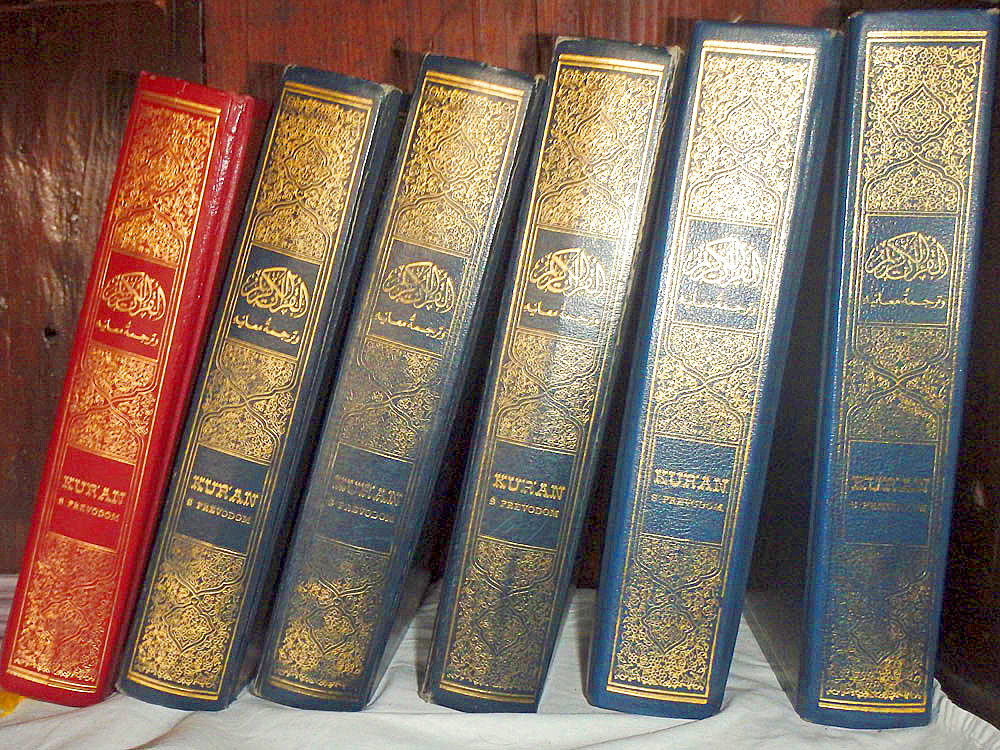 Copies of the Kuran on a bookshelf in the house in Blagaj.