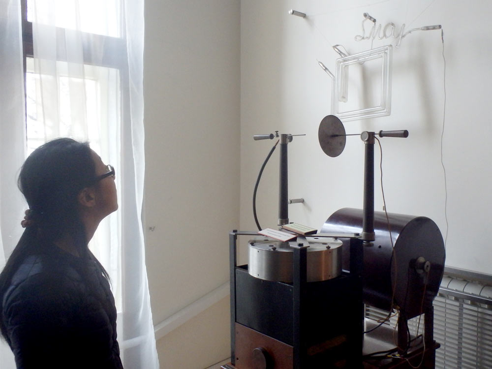 Masayo with one of the Tesla exhibits