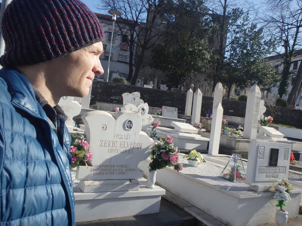 In a Muslim cemetery next to a mosque, where the headstones all are dated 1992-5.