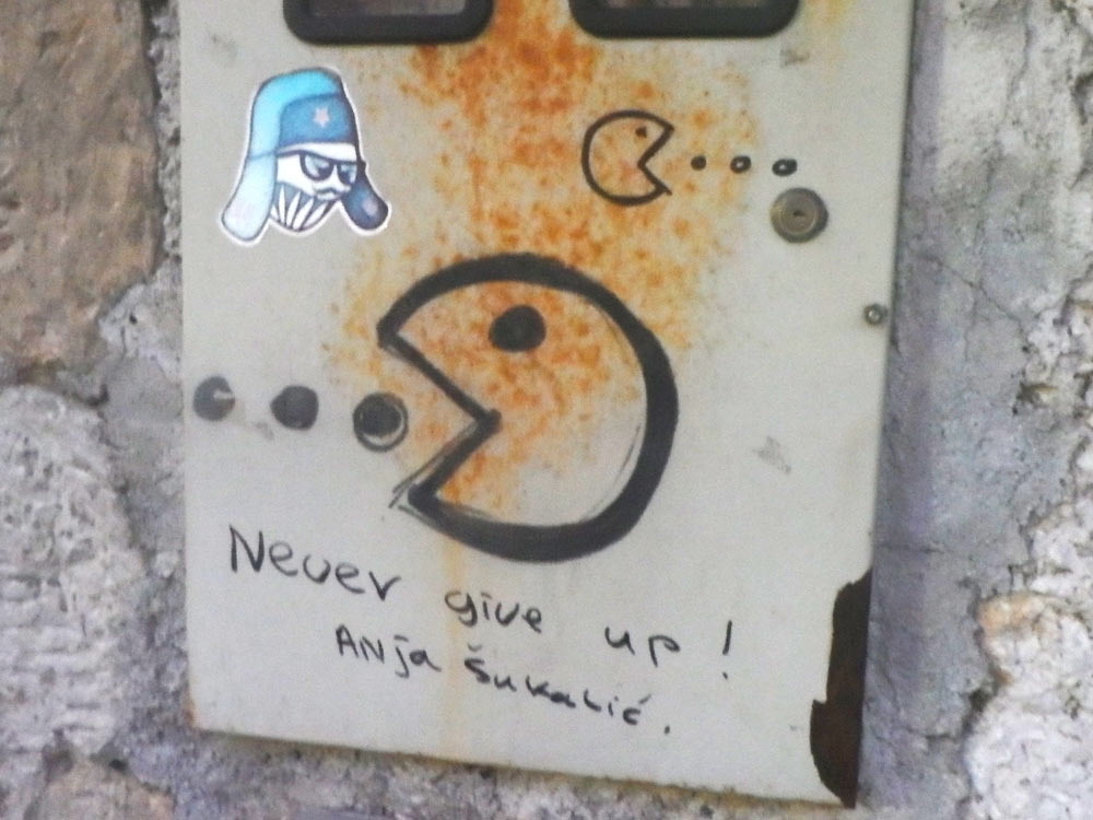 Some Pac-Man graffiti in Mostar.