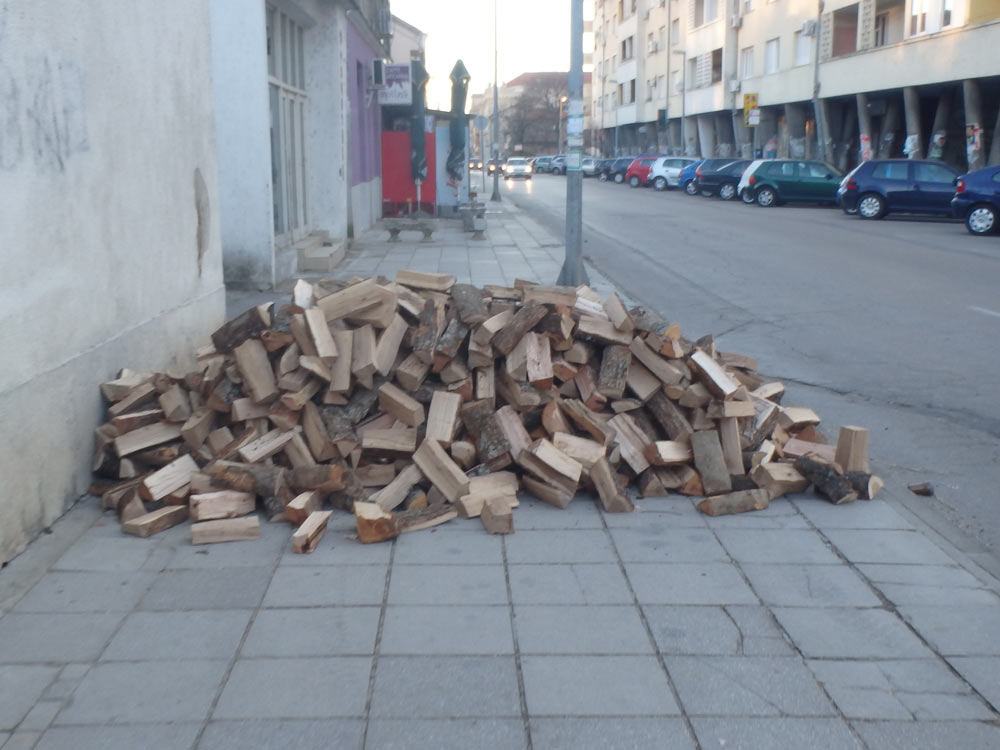 Mostar was welcoming enough, except this pile of firewood on the sidewalk.