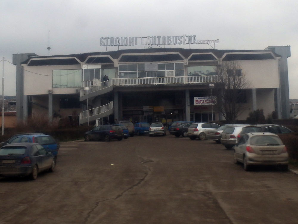 The dark and dusty Prishtina bus station building