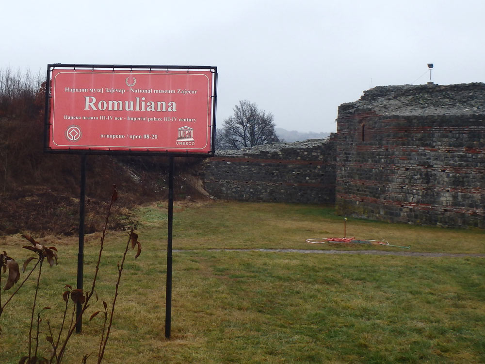 "Romuliana" sign at Gamzigrad