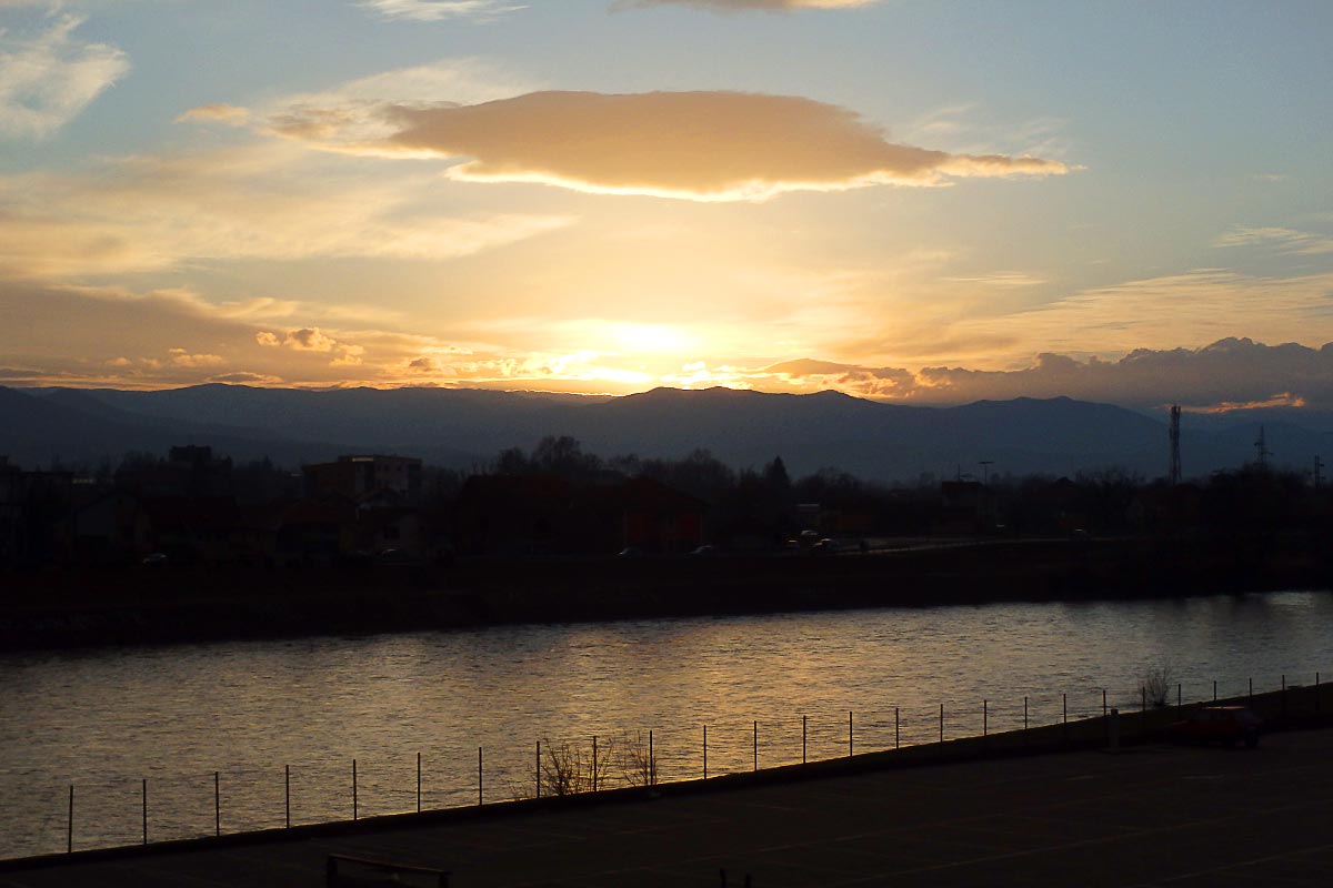 Sunset over the Ibar River in Kraljevo