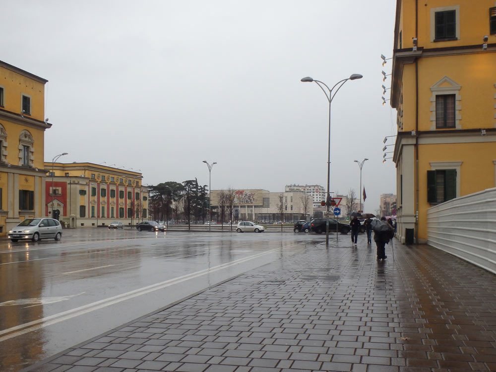 The Tirana main square in the rain