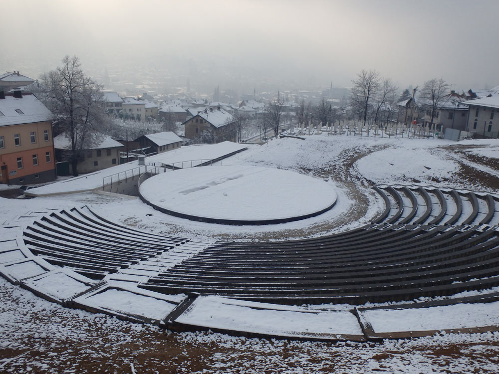 View over snowy Sarajevo from the Izetbegović Museum