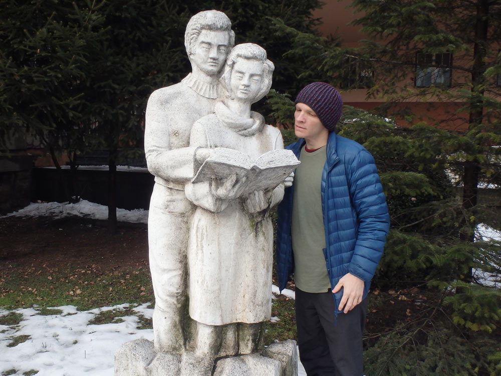 With book-reading statues somewhere in Sarejevo