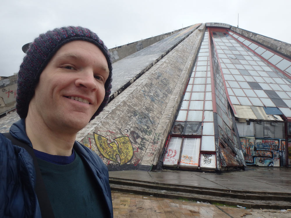 At the infamous Tirana pyramid building