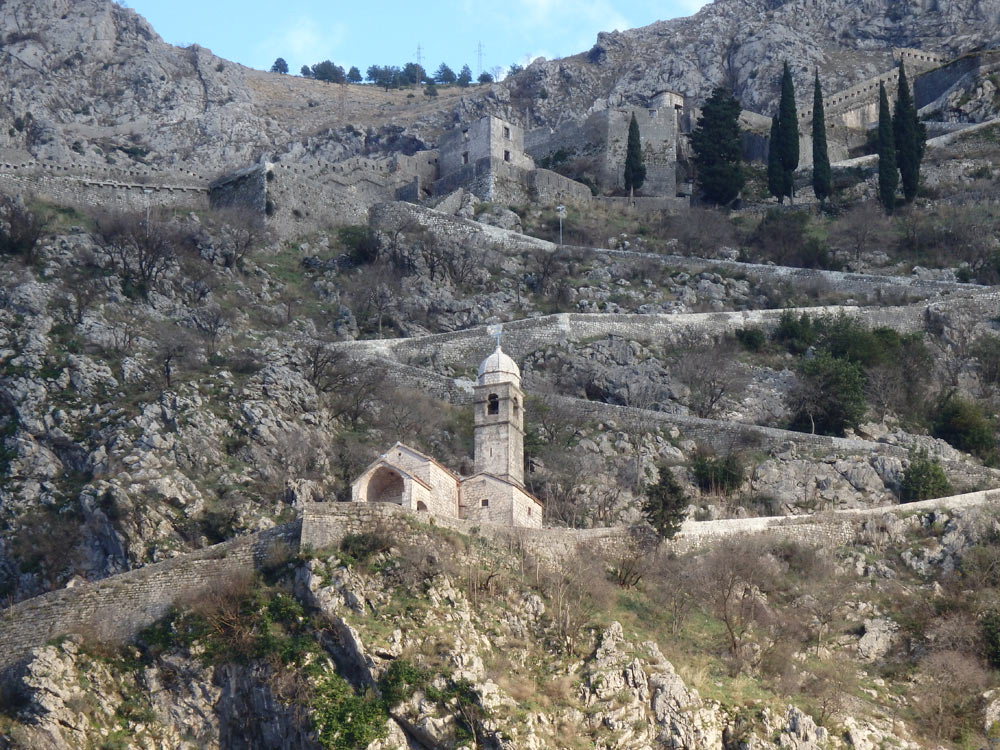 A church on the hill above Kotor, as seen from town