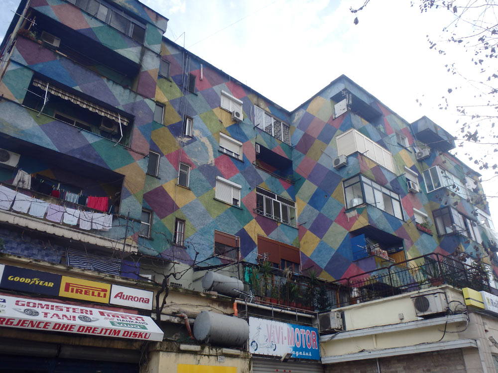 Tirana building taking part in the "colorization" of the city, thanks to a former artist and mayor