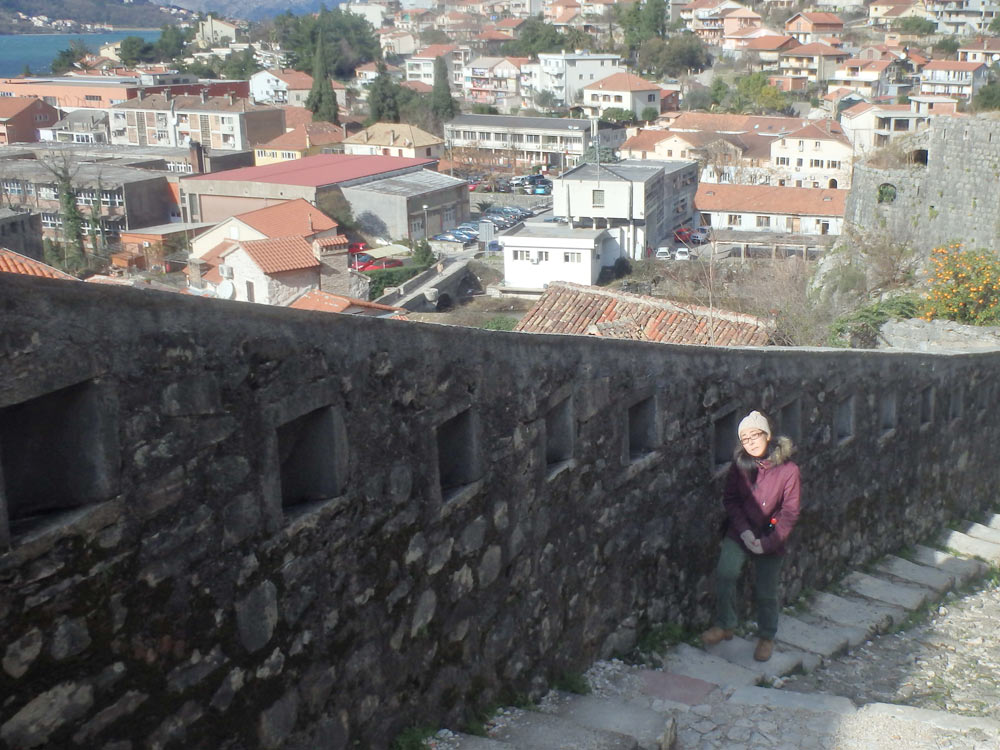 Masayo walking up the Kotor fortress steps
