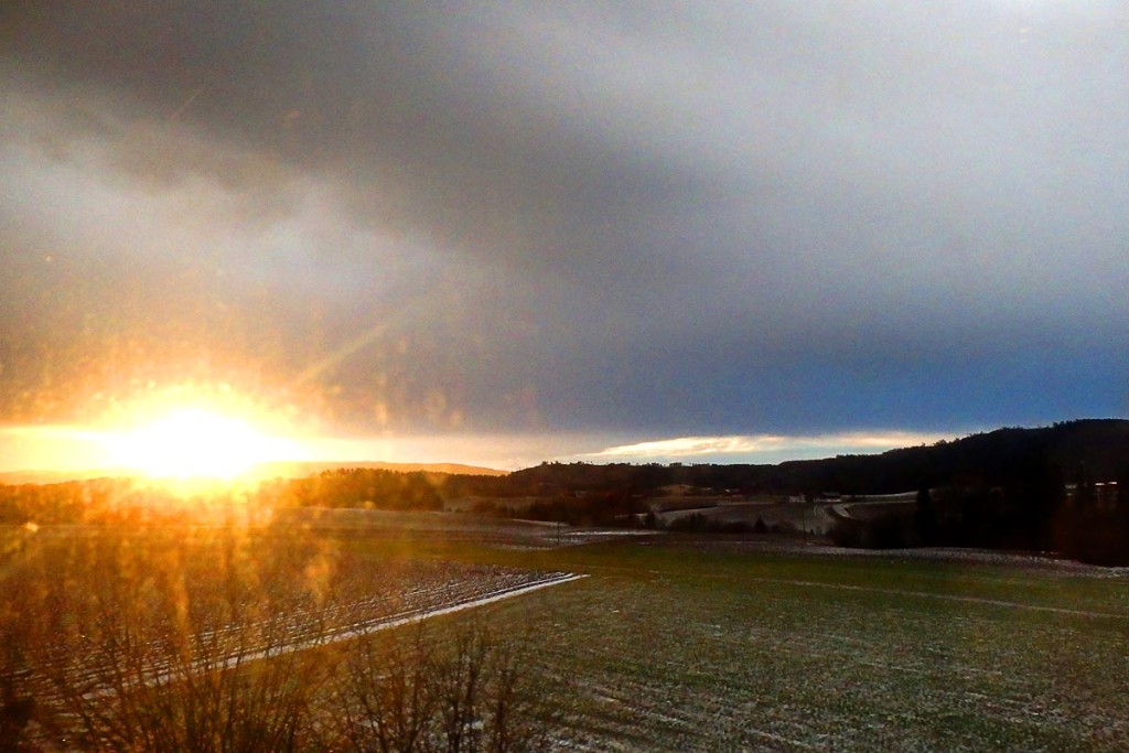 Sunrise through the train window.