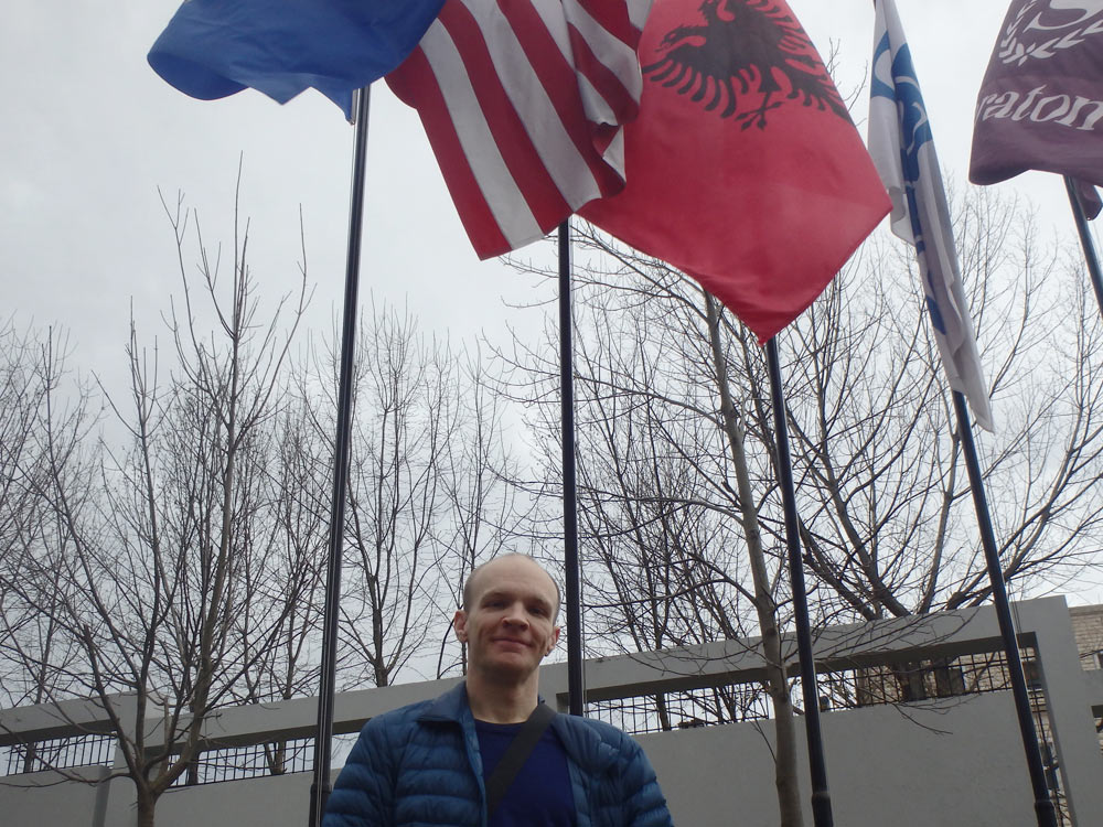 With American and Albanian flags at the Tirana Sheraton