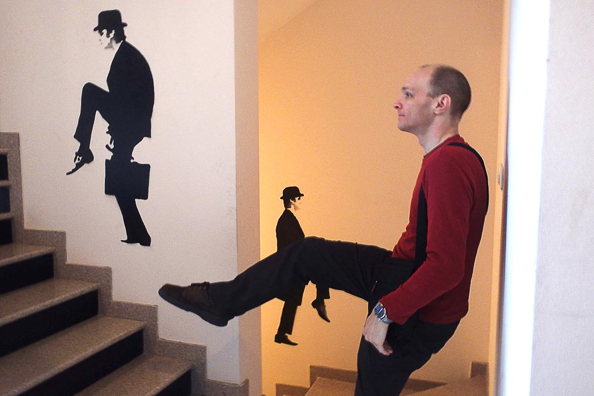 With John Cleese "Silly Walk" decorations in Podgorica
