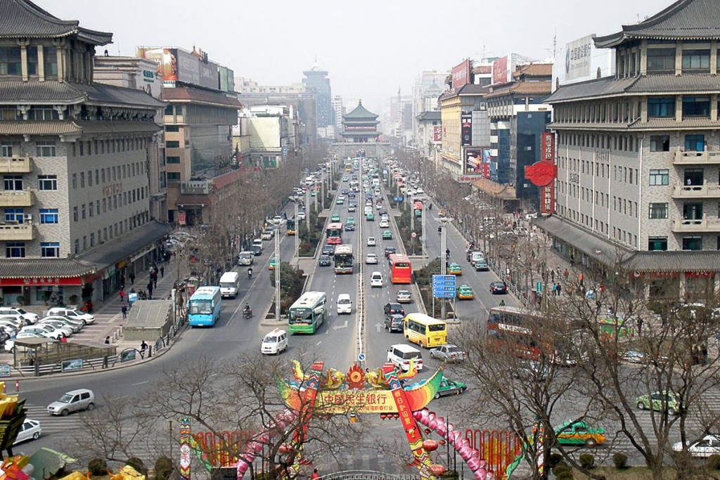 Bell Tower in Xi'an, from the city wall.