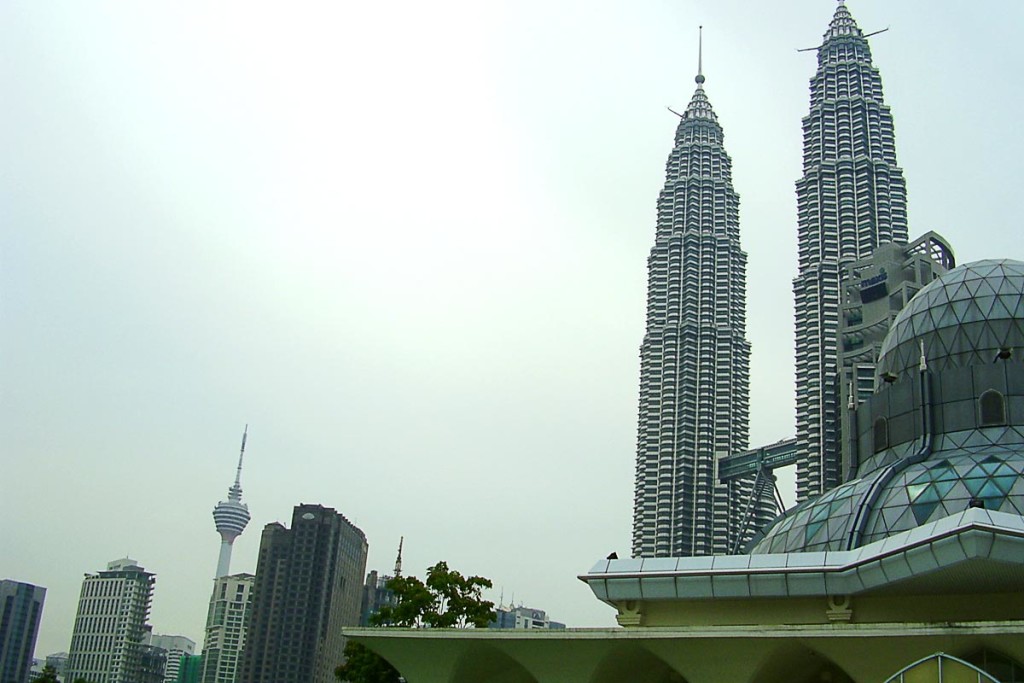 Nice photo with the mosque, the Petronas Towers, and the KL Tower.