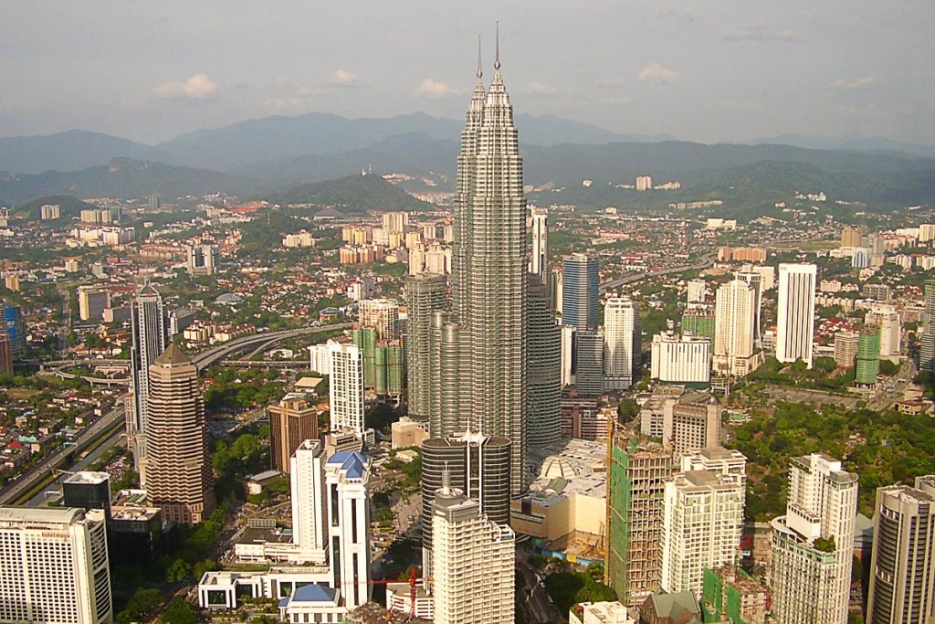 Petronas twin towers, as seen from the top of KL Tower.