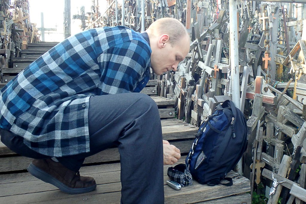 Blood sugar check at the Hill of Crosses (see below).