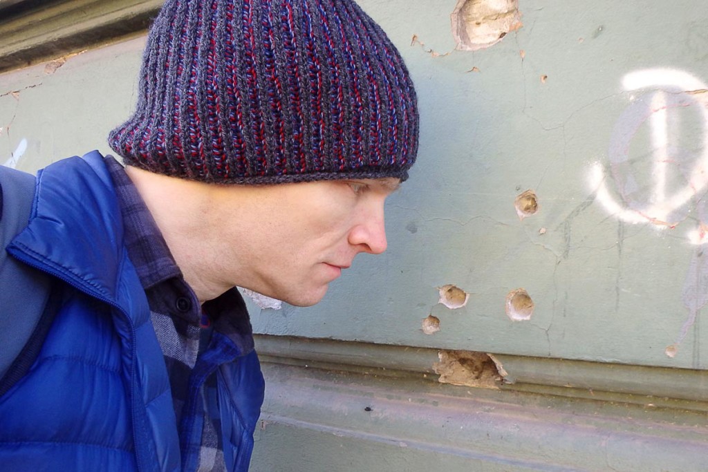 Bullet holes still on buildings in Osijek.