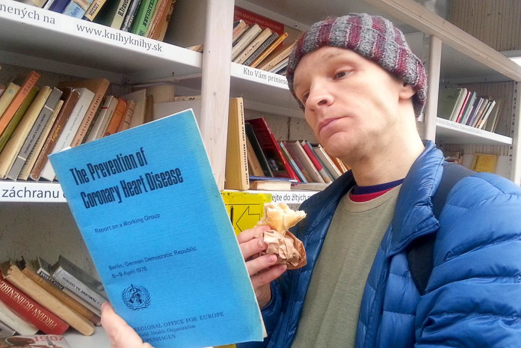 Some light reading at an unstaffed "honor system" book stand, downtown Bratislava.
