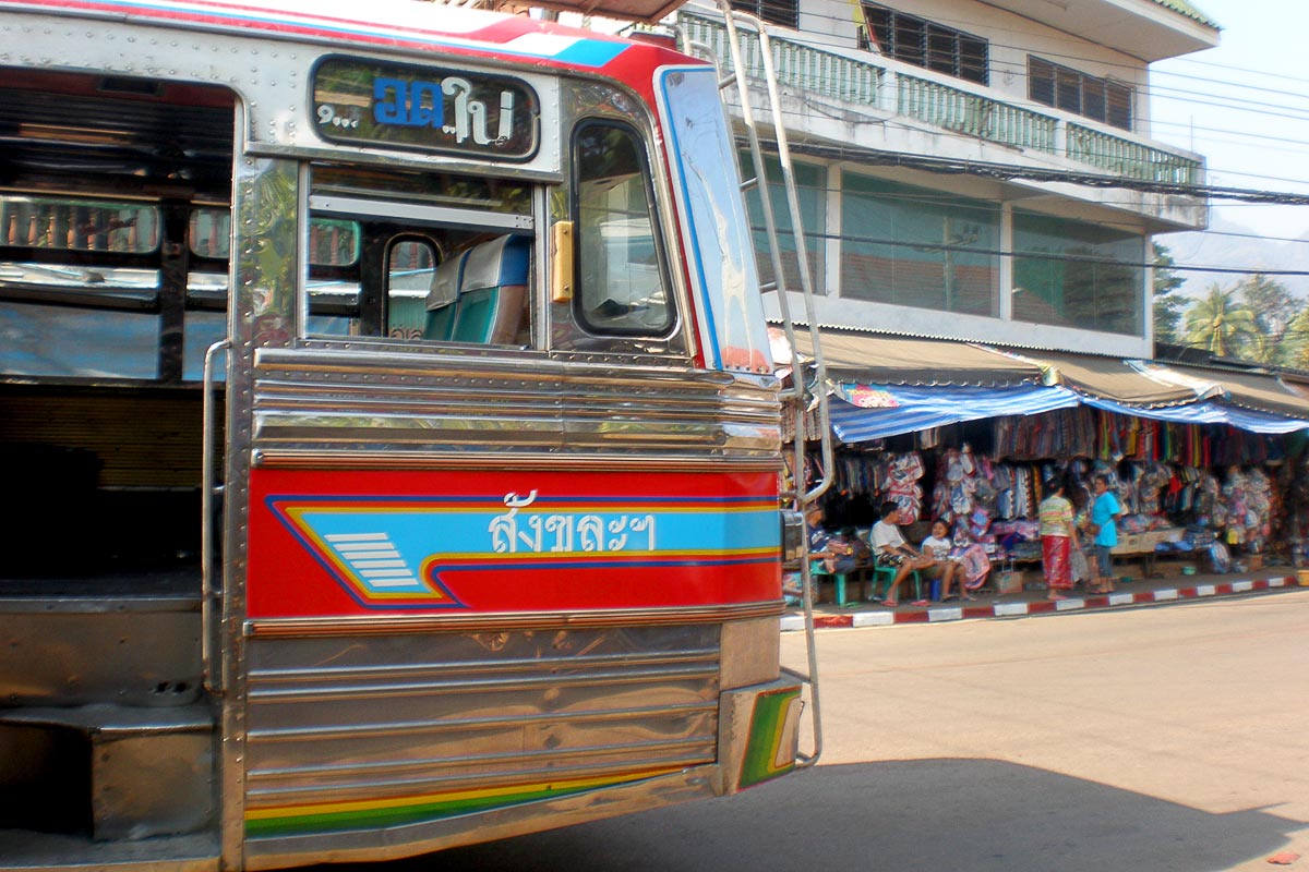 The bus comes to whisk me away from Thong Pha Phum.