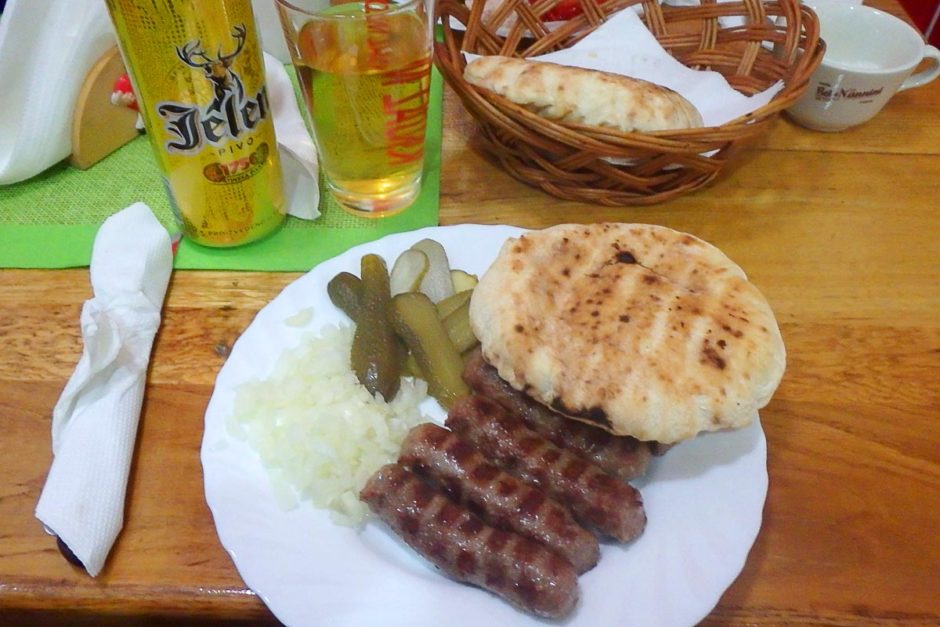 Čevapćiči with bread and beer. Excellent and not too hard to handle with insulin.