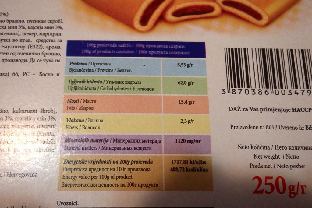 Nutrition info in several languages, including English.