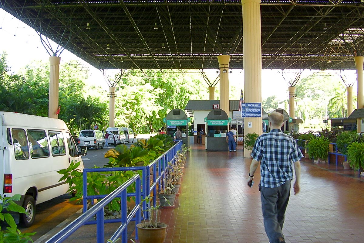 Walking from Malaysia into Thailand.