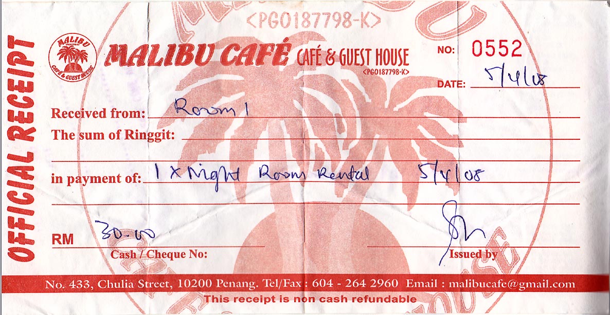 receipt-malibu-cafe-guesthouse-george-town-malaysia