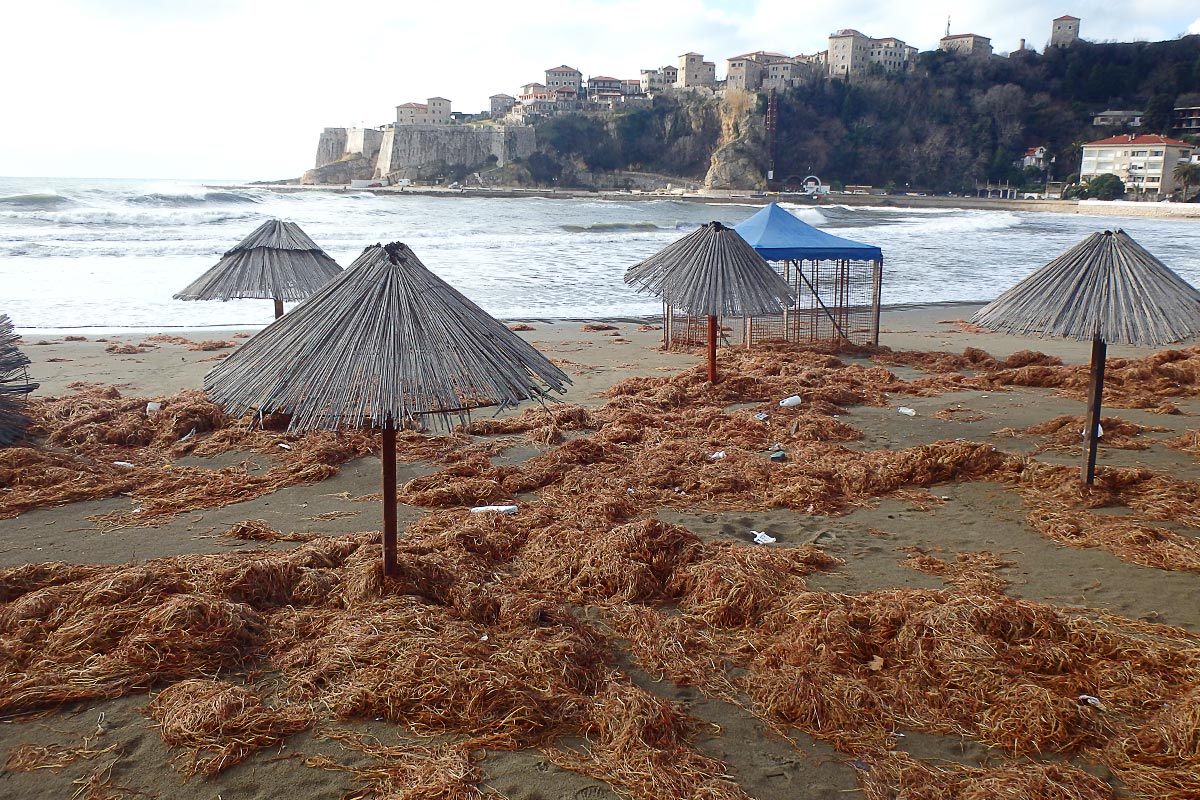 seaweed-umbrellas-ulcinj-beach-montenegro