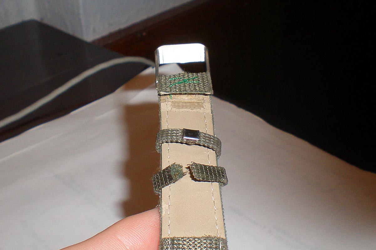 My repairs (green thread) and the newest broken loop.