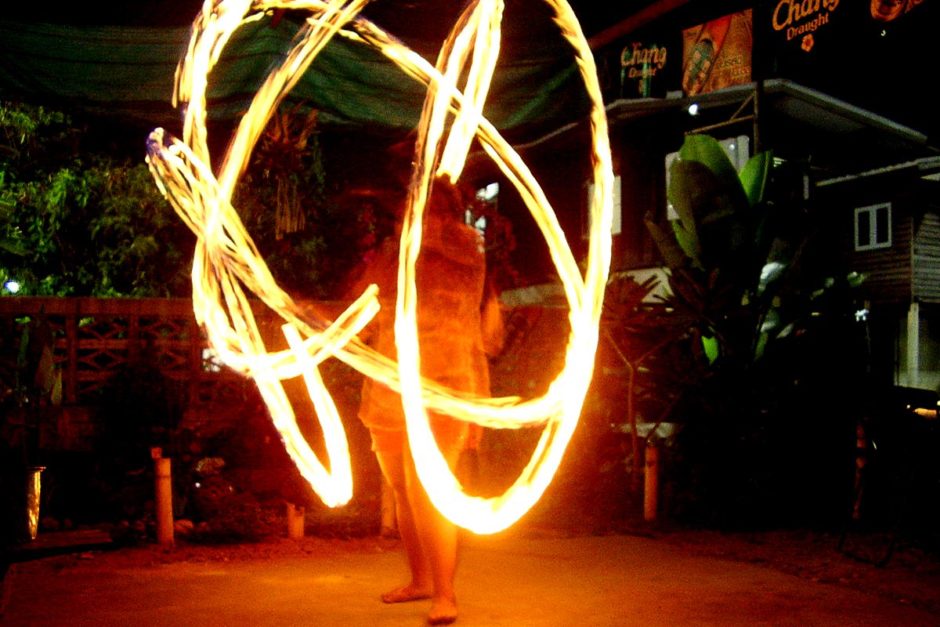 Alcohol plus fireballs on chains. What could go wrong?