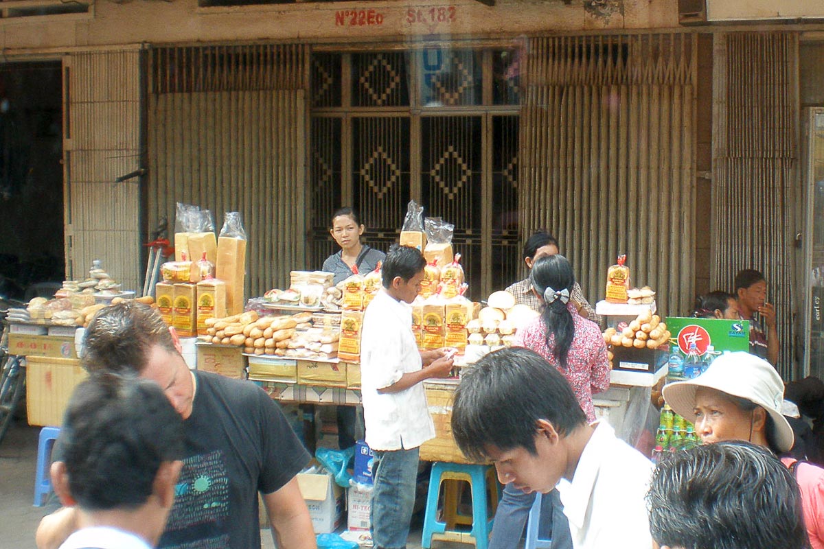 Bread vendor in Phnom Penh.