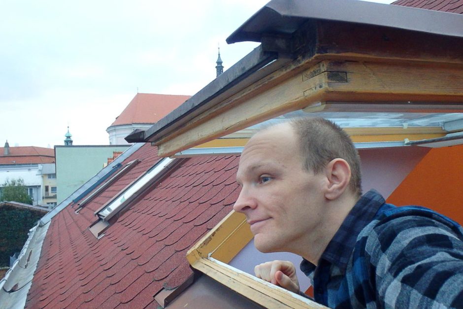 jeremy-looking-out-window-penzion-kromeriz