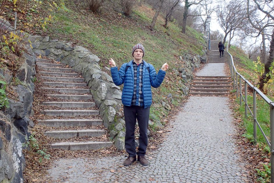 jeremy-pointing-two-staircases-vysehrad-prague