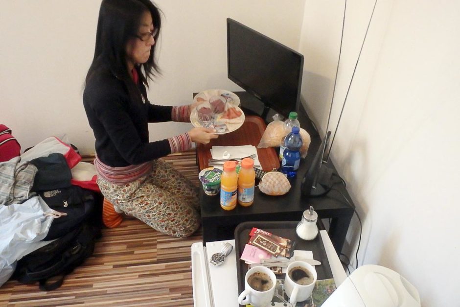 Masayo gets breakfast ready.
