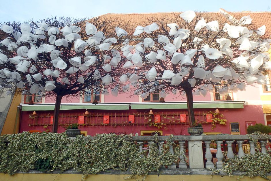 paper-cones-trees-ptuj-slovenia-colorful-house