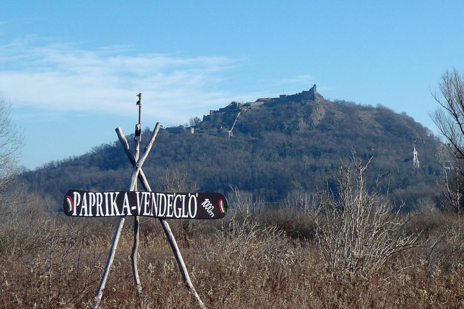 How Hungarian can you get? Paprika sign with Szigliget Castle in the background.