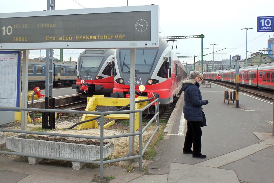 Overcast train platform in Budapest.